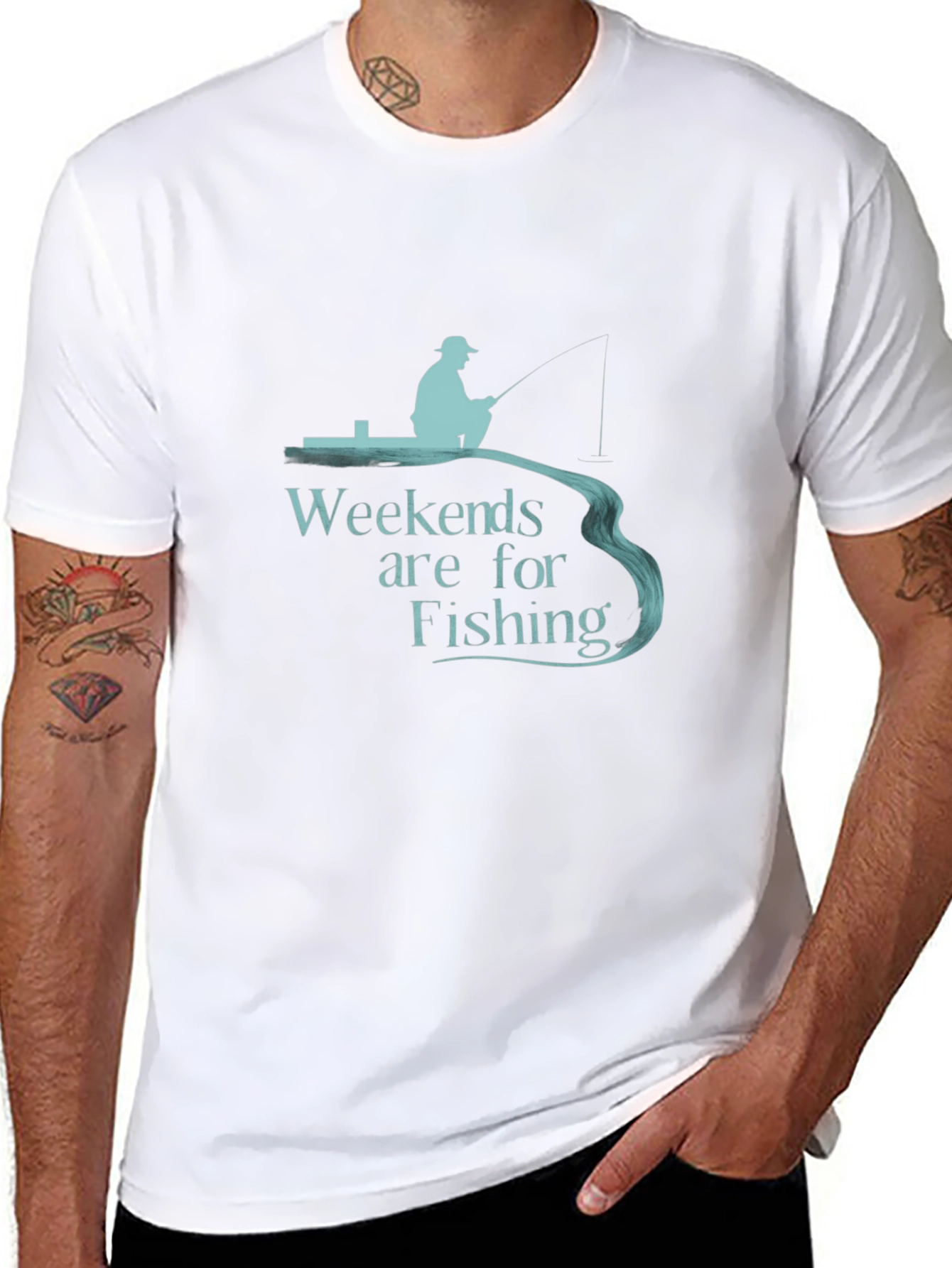 Camiseta Hombre Negra Weekends are for Fishing