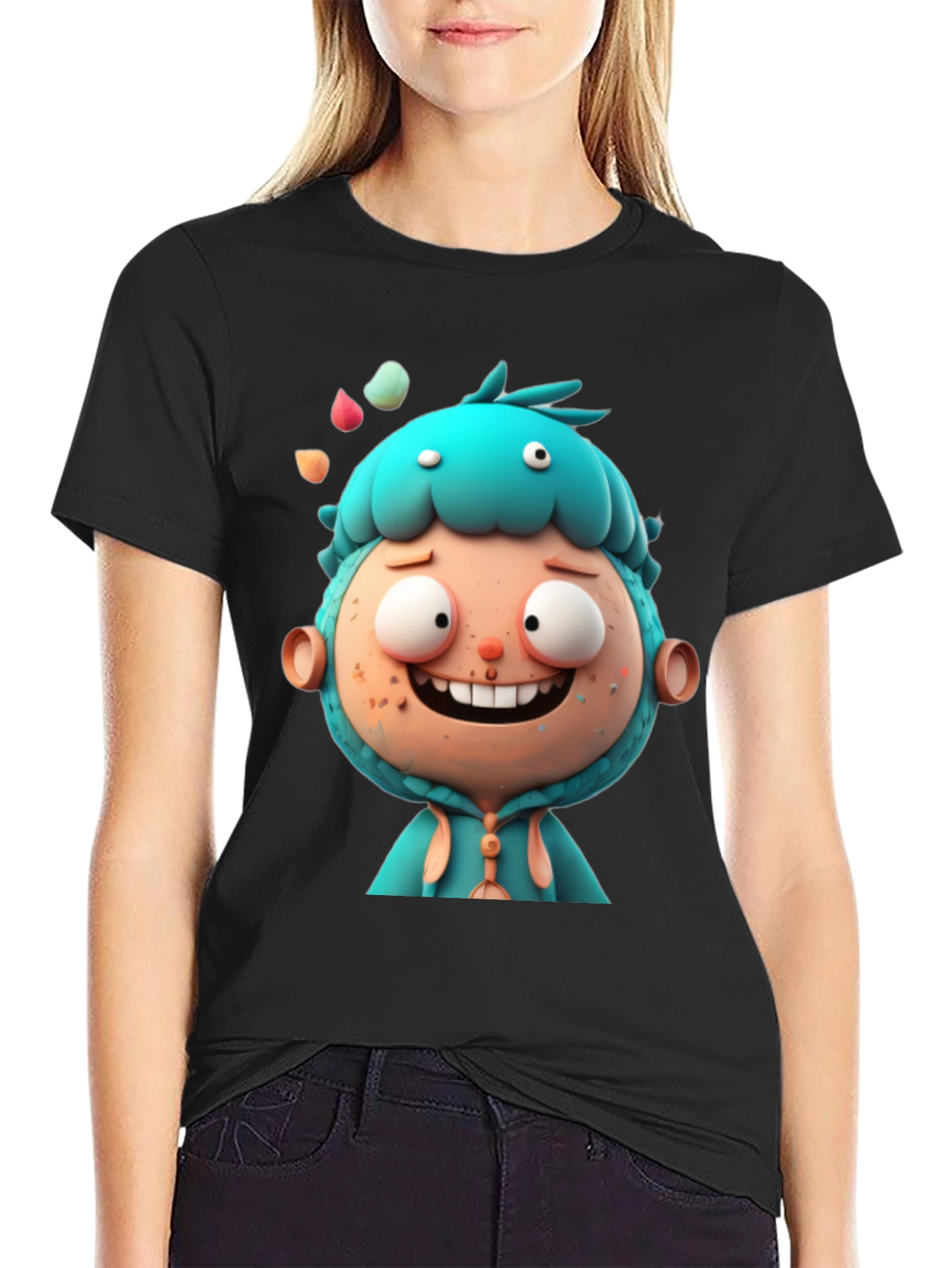 Camiseta Negra con Diseño Animado Divertido