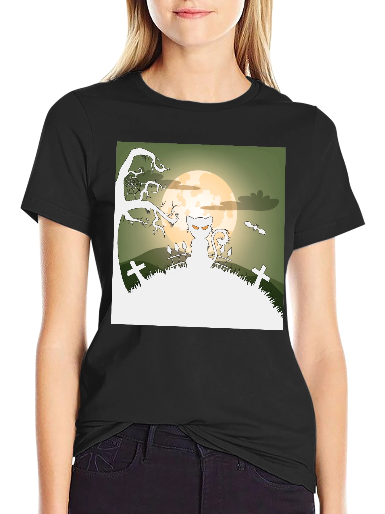 Camiseta Halloween Gato Fantasma