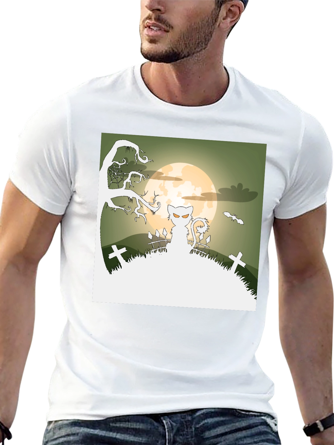 Camiseta Halloween Gato Fantasma