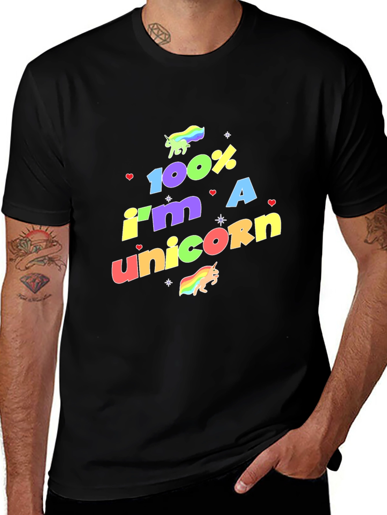 Camiseta Negra 100% Unicornio Algodón Unisex