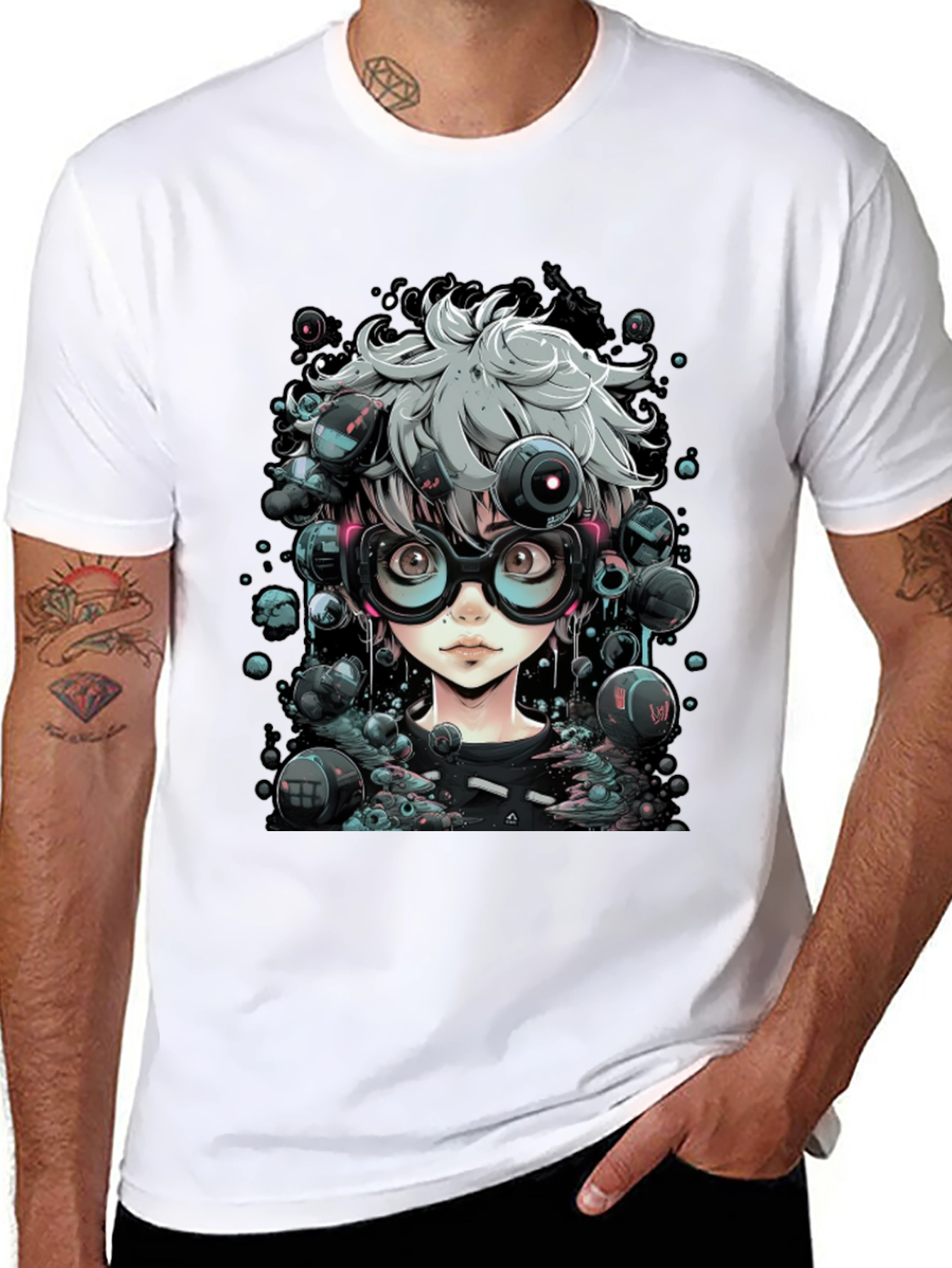 Camiseta Negra con Diseño Anime Futurista