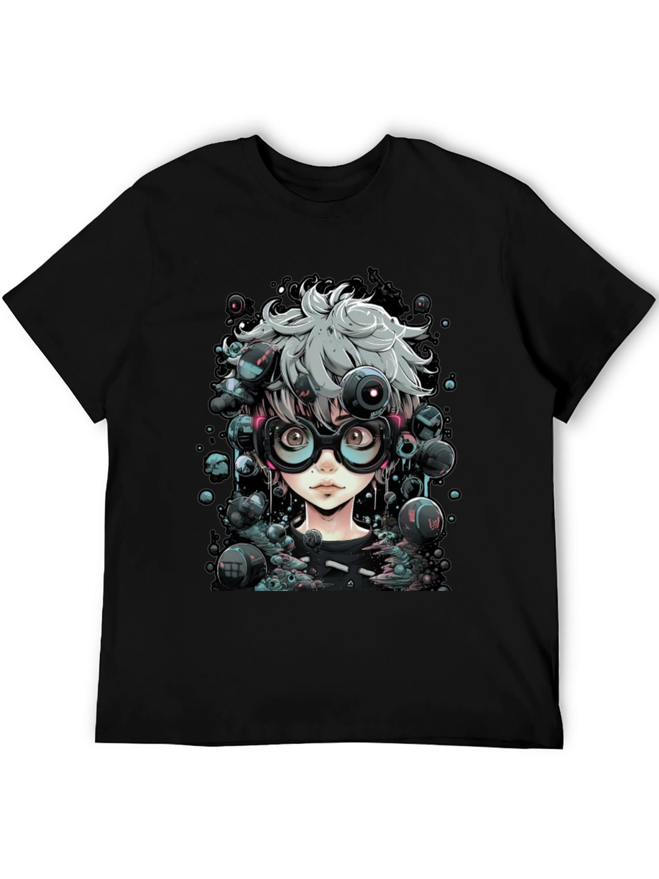 Camiseta Negra con Diseño Anime Futurista