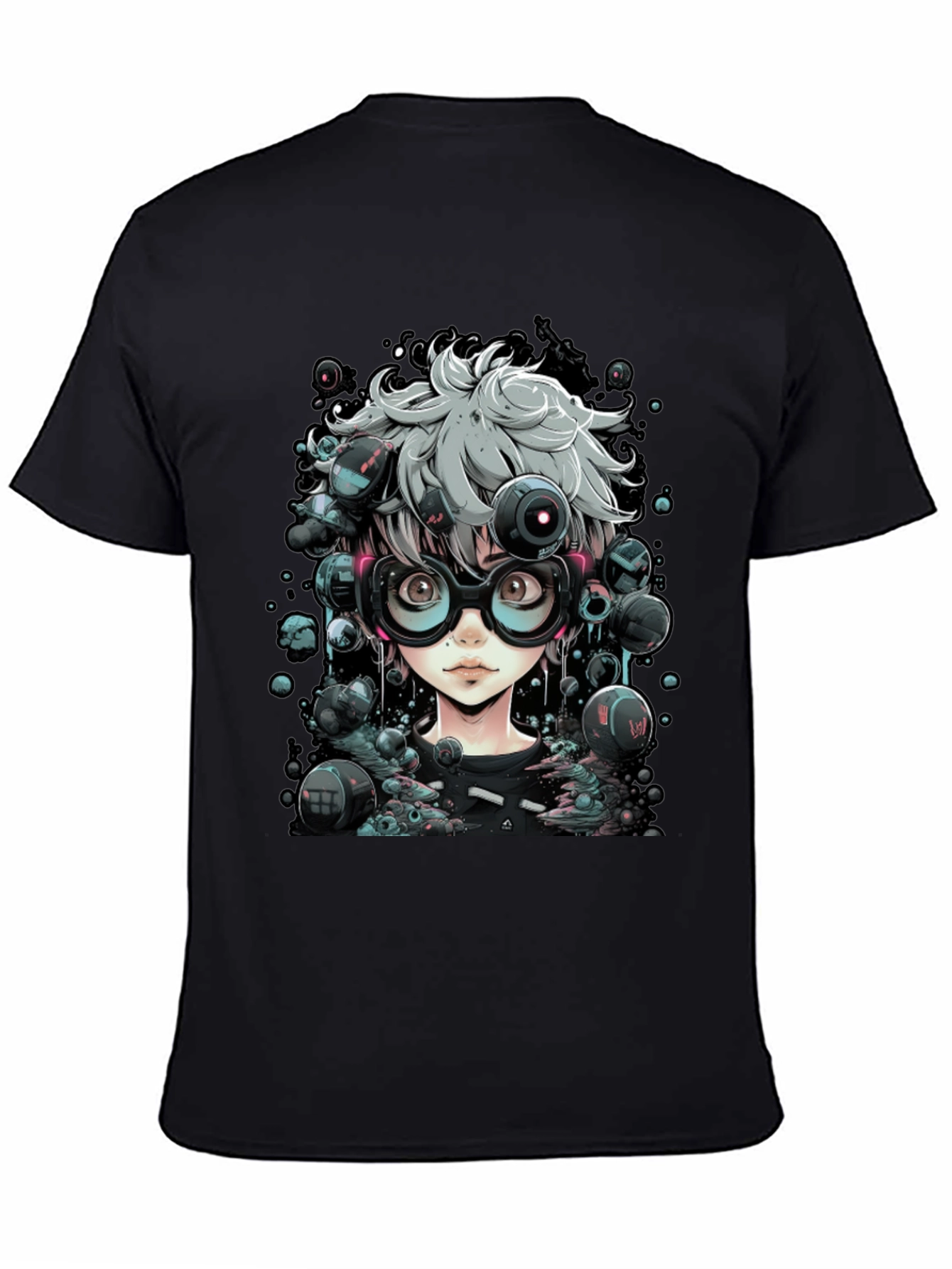 Camiseta Negra con Diseño Anime Futurista