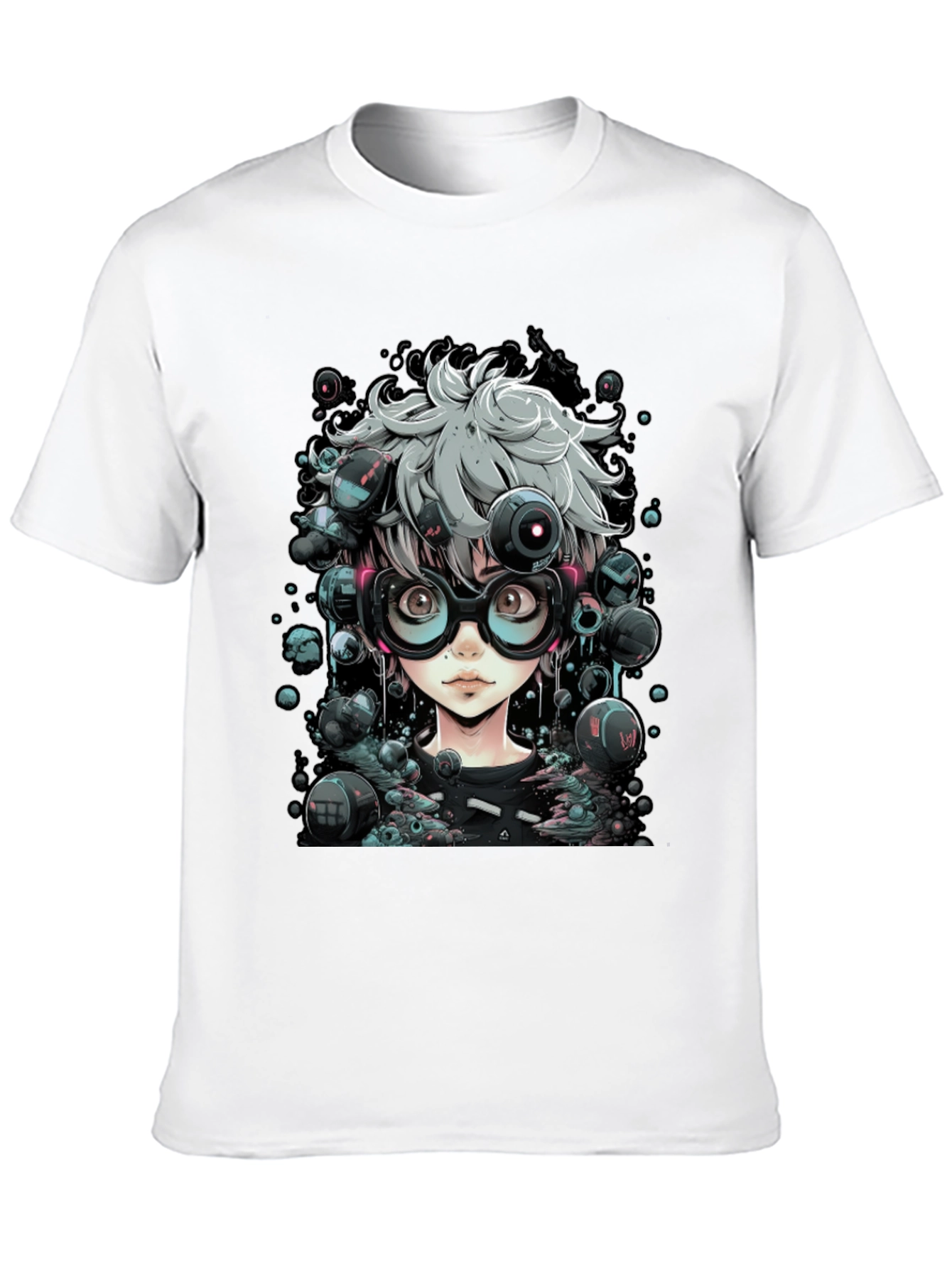 Camiseta Negra con Diseño Anime Futurista