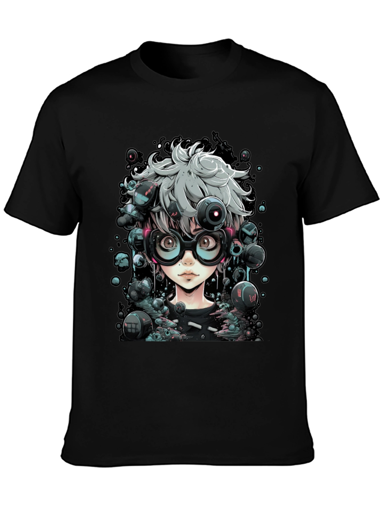 Camiseta Negra con Diseño Anime Futurista