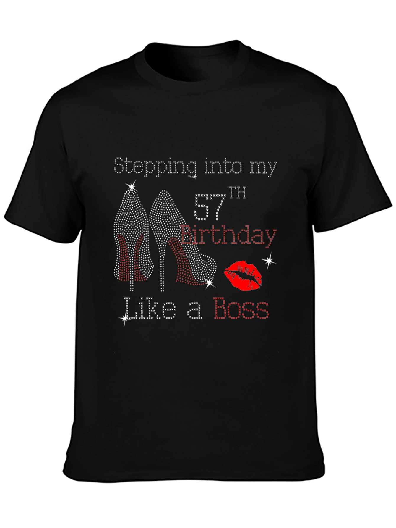 Camiseta Negra de Cumpleaños #57 con Diseño de Tacones