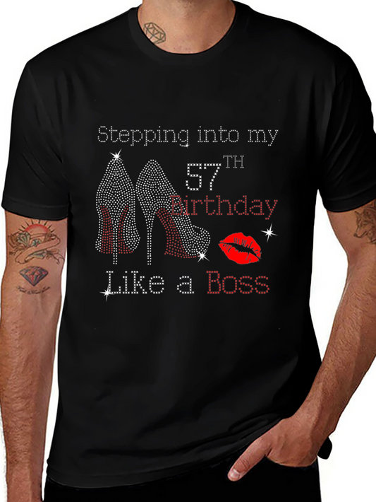 Camiseta Negra de Cumpleaños #57 con Diseño de Tacones