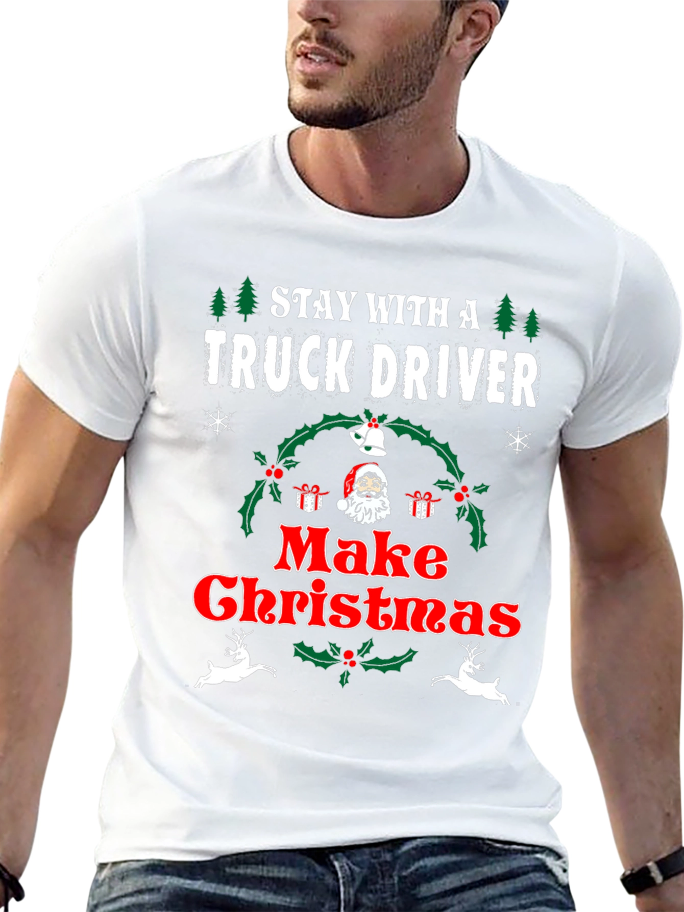 Camiseta Navideña Stay With A Truck Driver