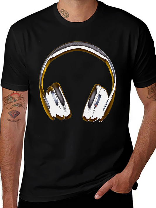 Camiseta Negra con Diseño de Auriculares Modernos