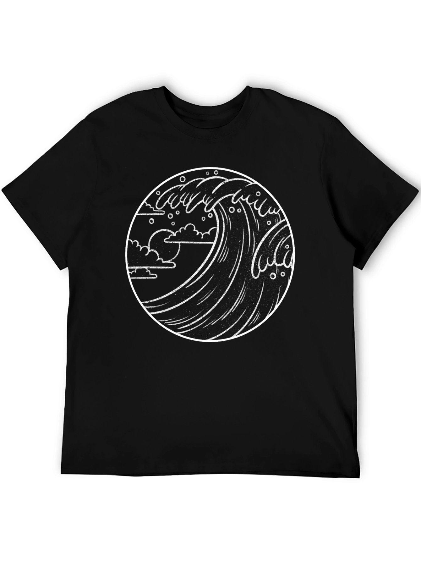 Camiseta Negra Ola Estilo Japonés