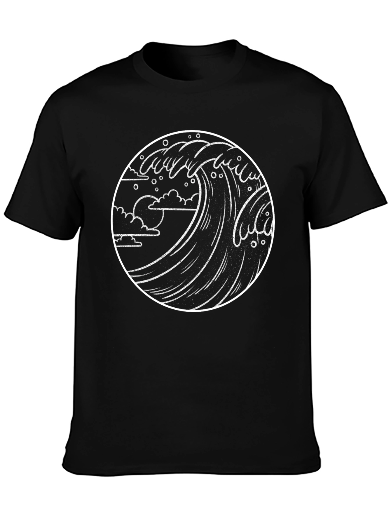 Camiseta Negra Ola Estilo Japonés