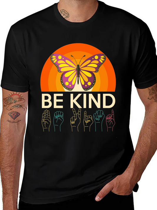 Camiseta Negra Be Kind Mariposa y Lenguaje de Señas