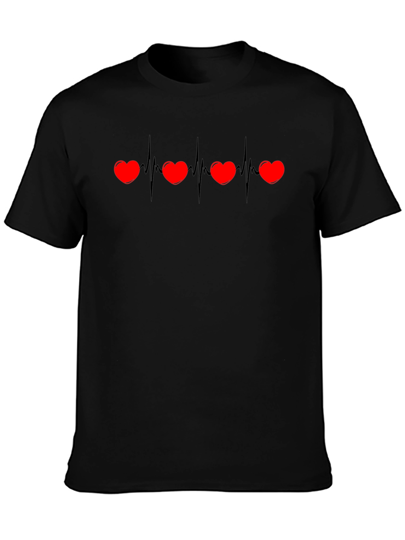 Camiseta Negra con Corazones Ritmo Cardíaco
