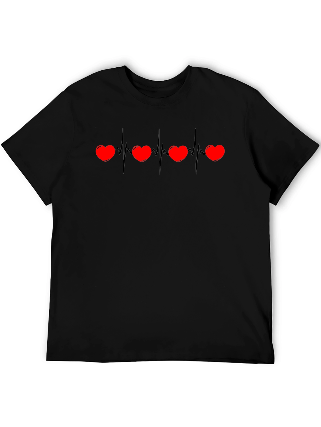 Camiseta Negra con Corazones Ritmo Cardíaco