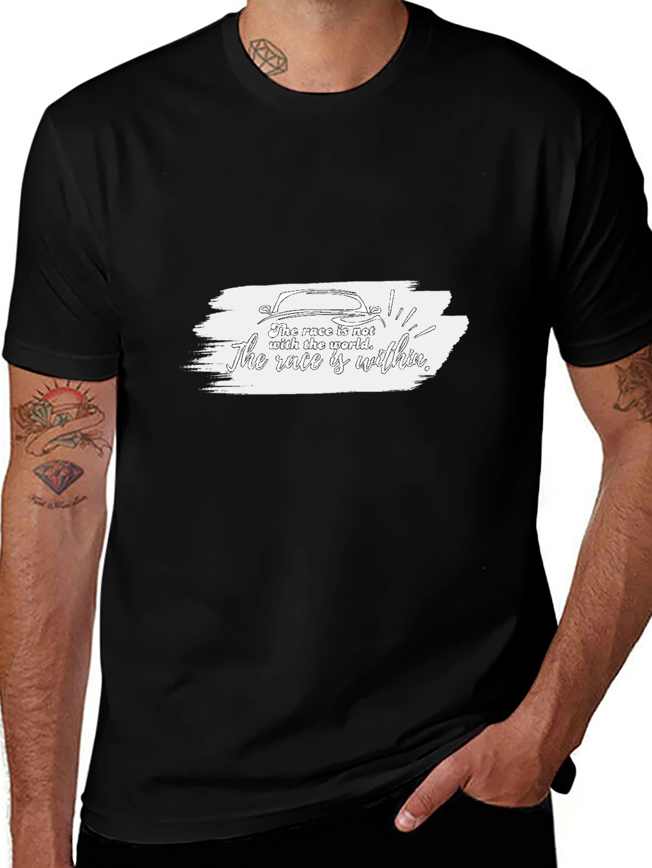 Camiseta Negra con Diseño Inspirador de Carrera