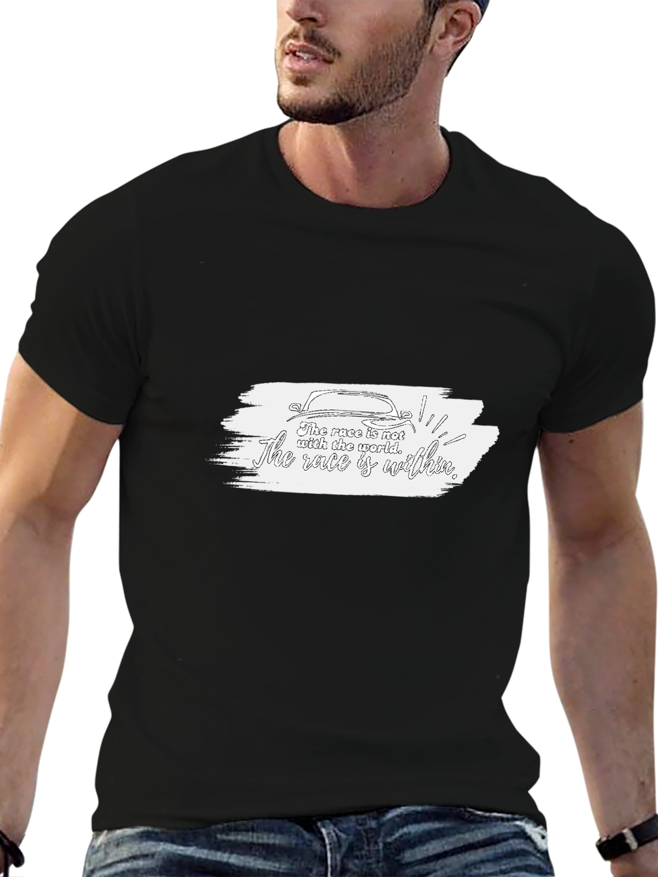 Camiseta Negra con Diseño Inspirador de Carrera