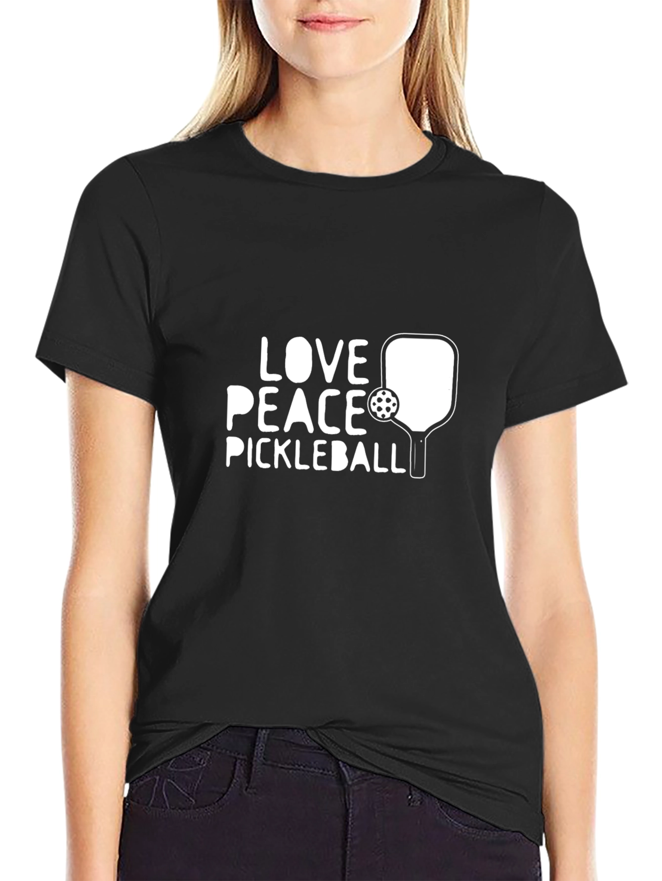 Camiseta Negra de Pickleball Love Peace