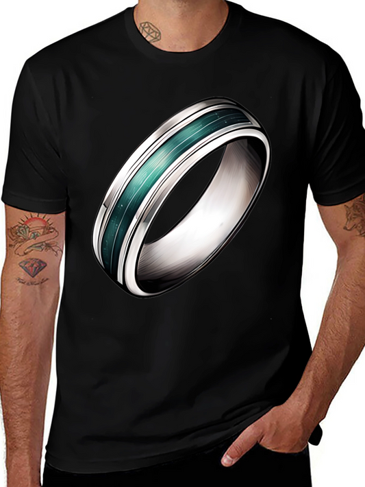 Camiseta Negra con Diseño de Anillo Elegante