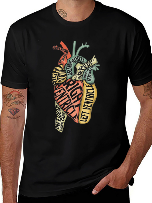 Camiseta Negra con Diseño Anatómico de Corazón
