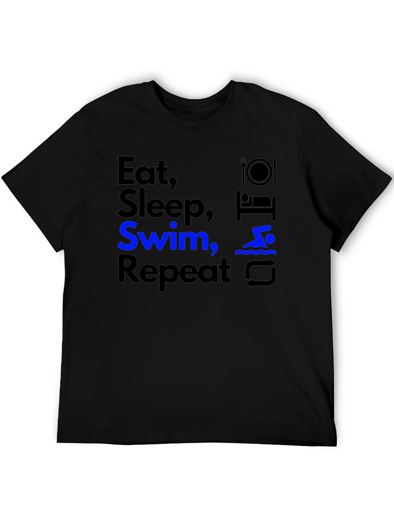 Camiseta Negra Deportiva Eat Sleep Swim Repeat