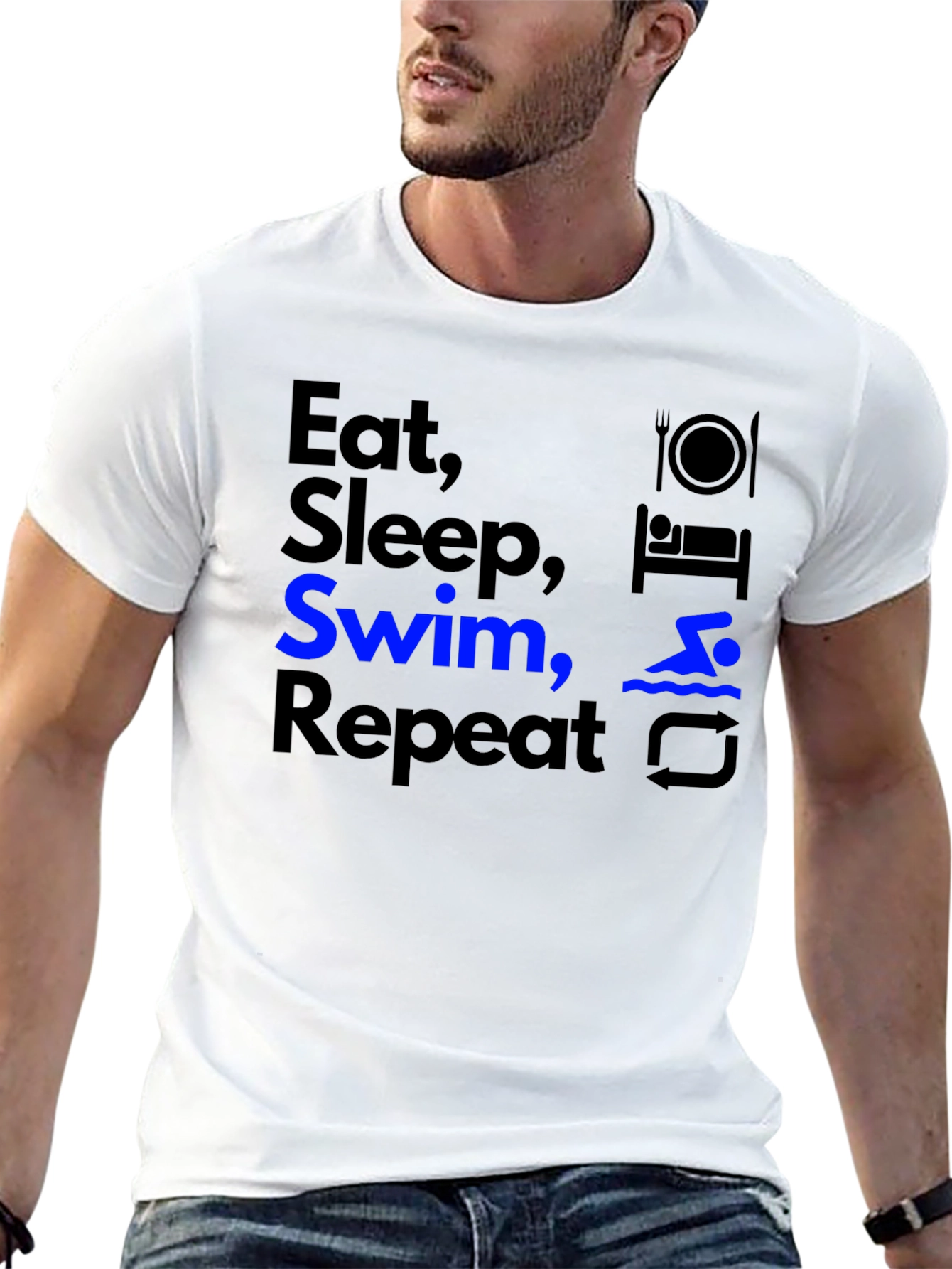Camiseta Negra Deportiva Eat Sleep Swim Repeat