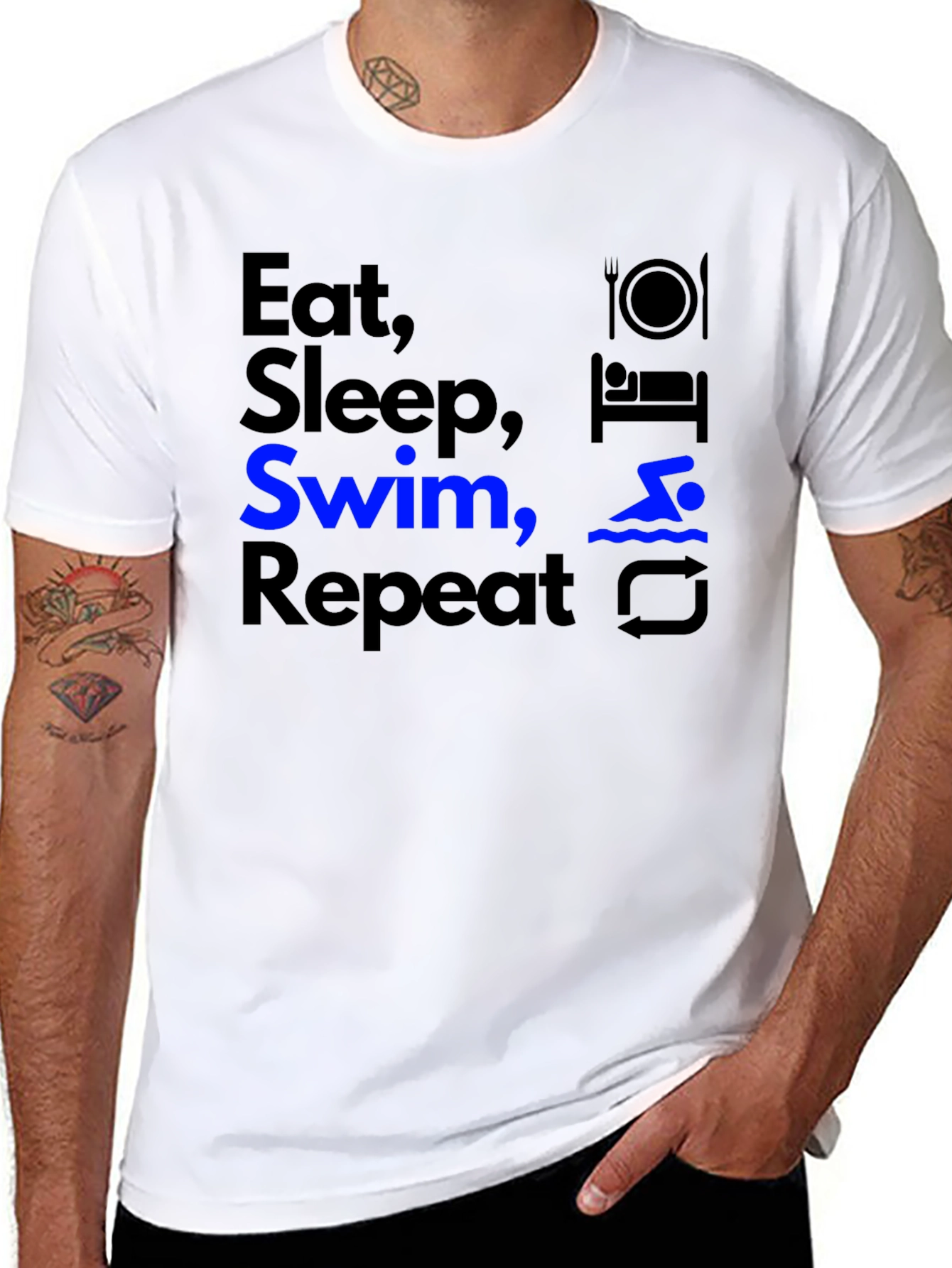 Camiseta Negra Deportiva Eat Sleep Swim Repeat