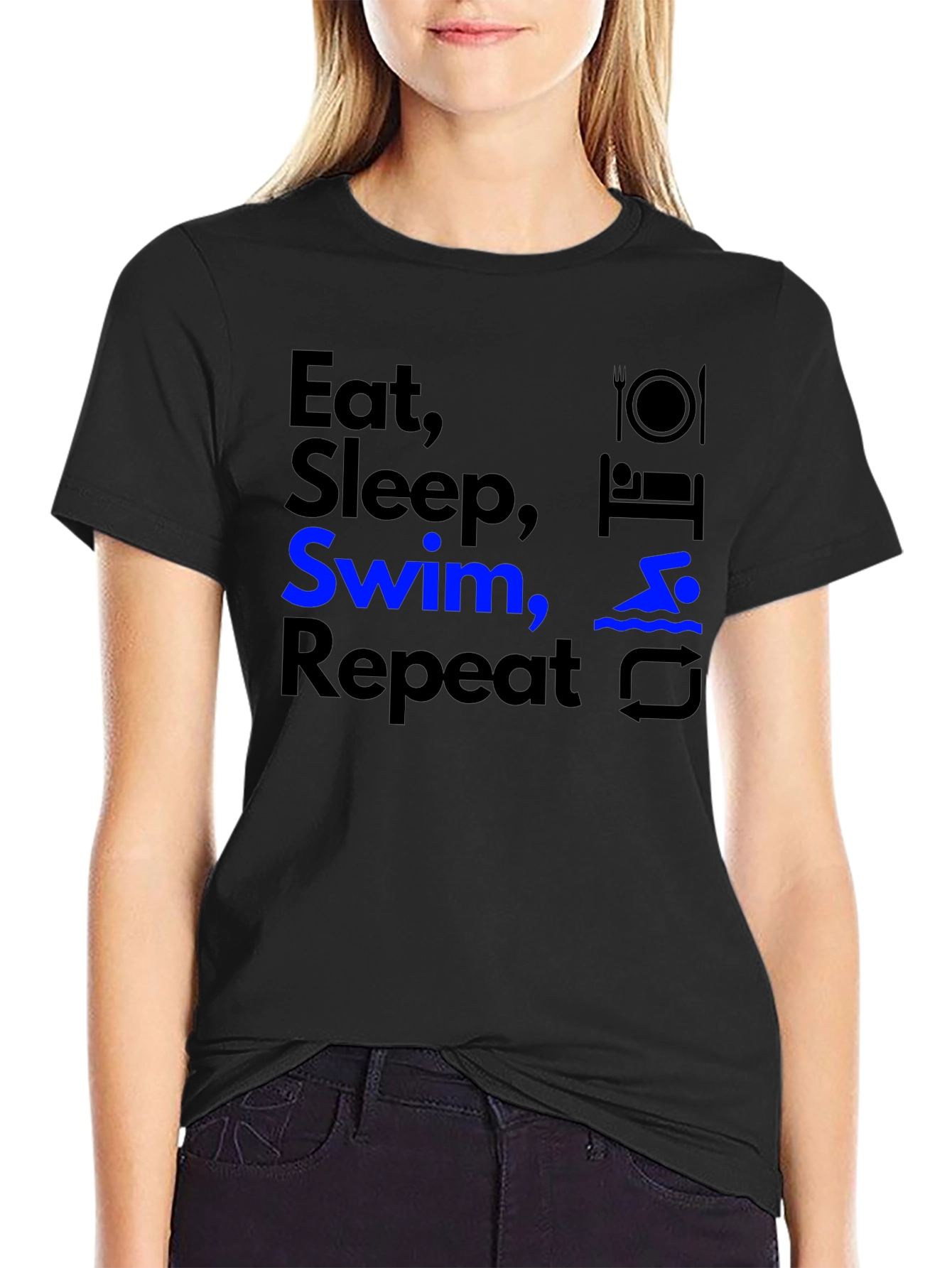 Camiseta Negra Deportiva Eat Sleep Swim Repeat