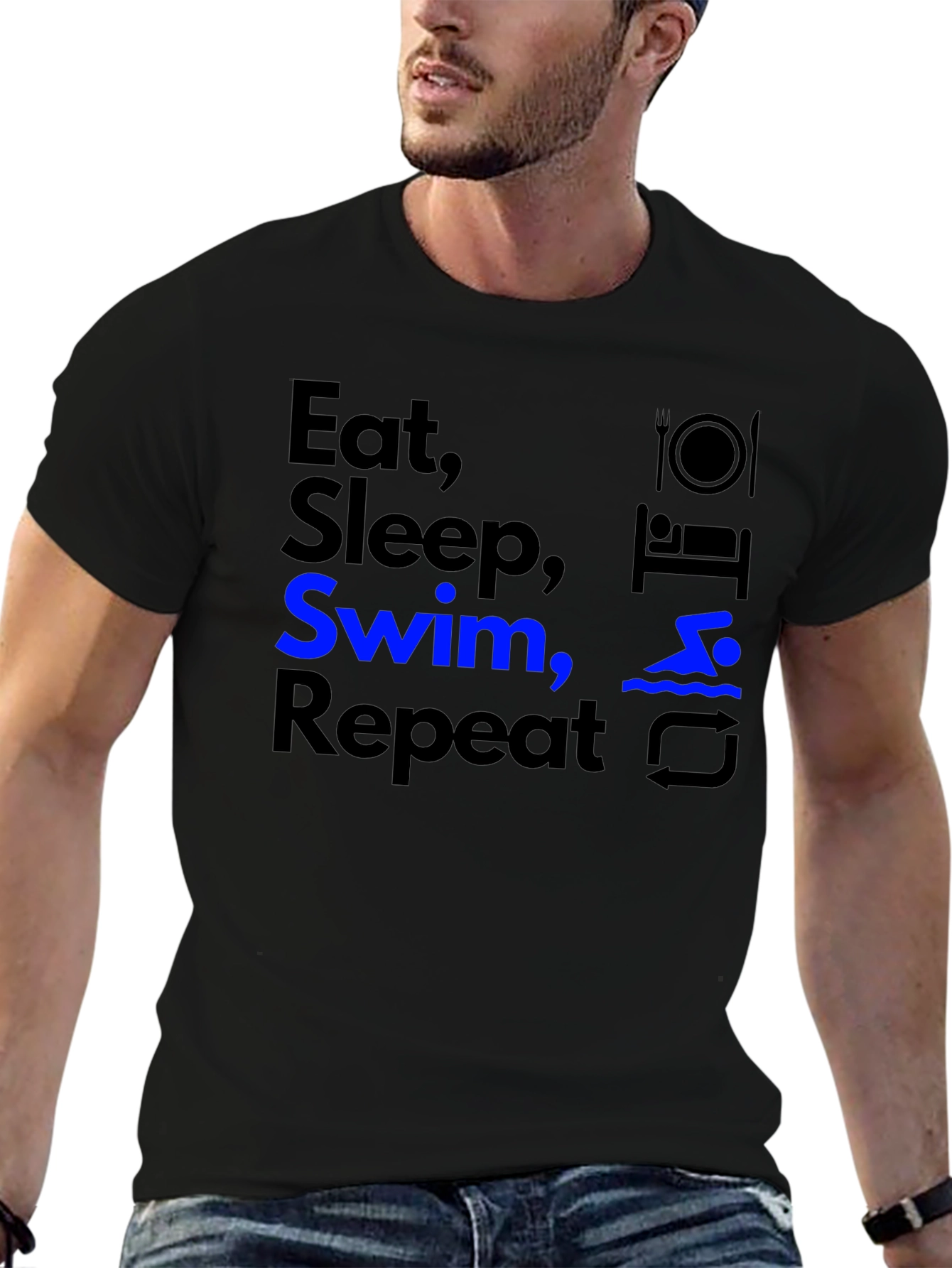 Camiseta Negra Deportiva Eat Sleep Swim Repeat