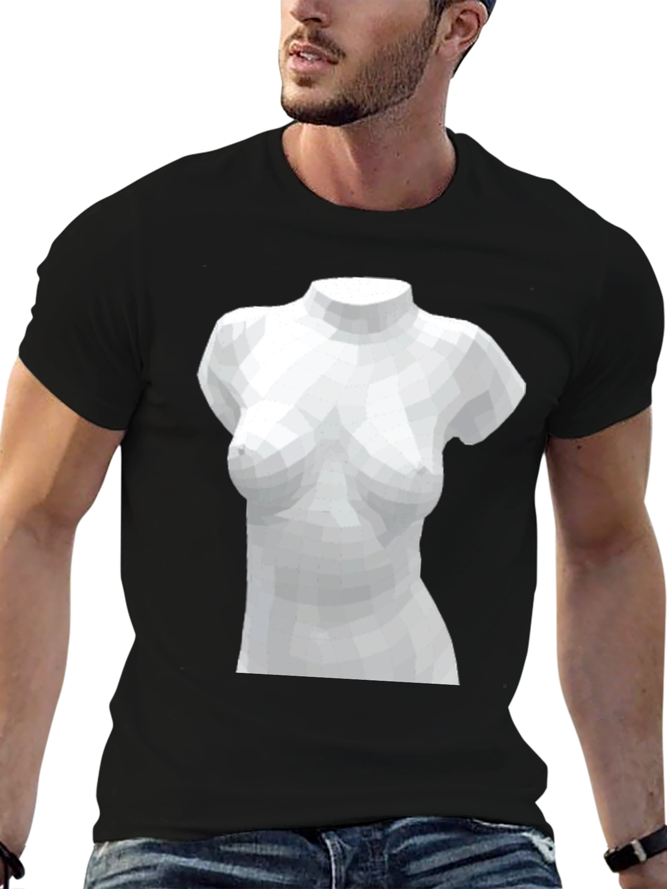 Camiseta Negra con Diseño Abstracto de Busto Femenino