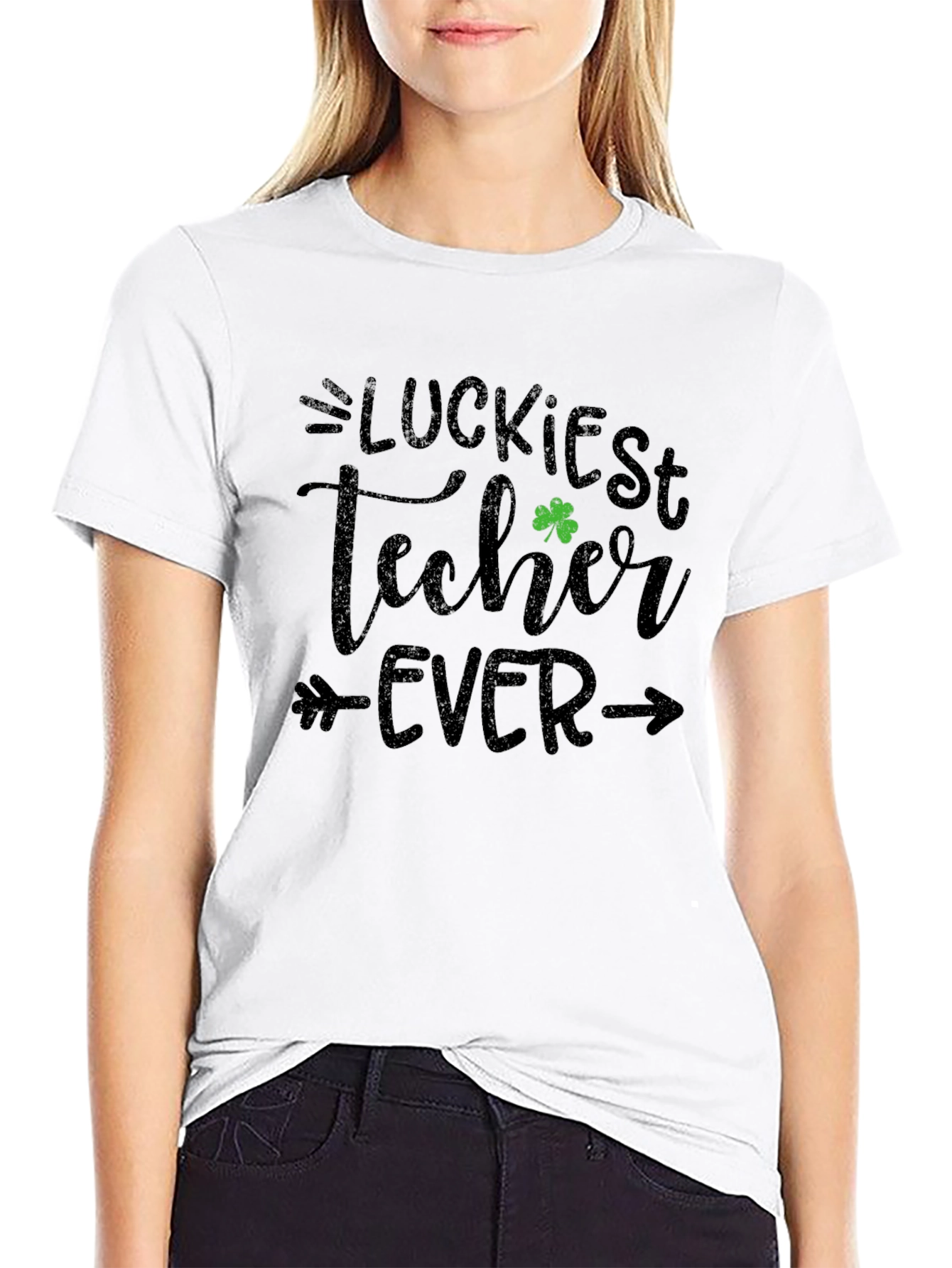Camiseta Negra Suerte Profesor - Diseño Trébol