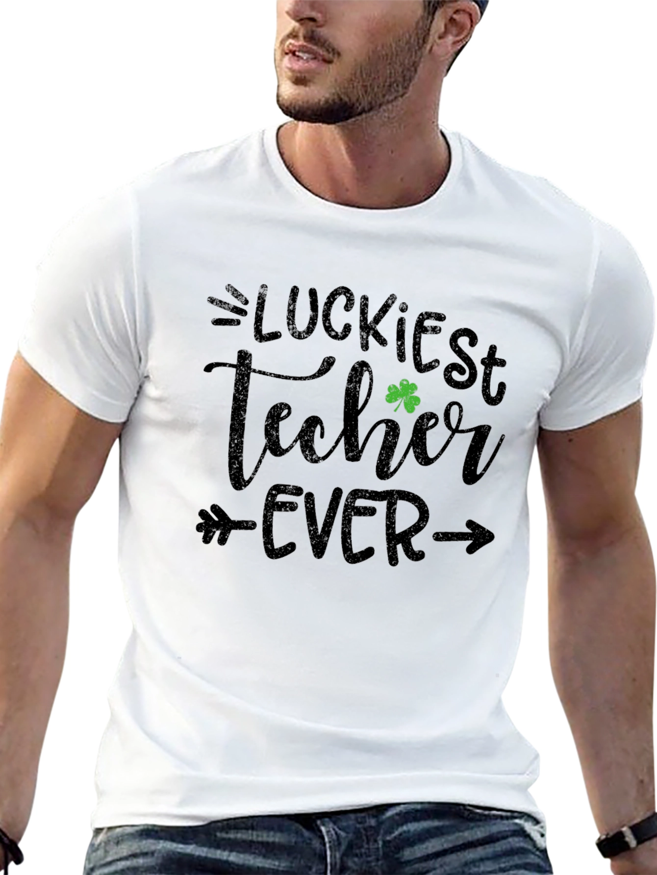 Camiseta Negra Suerte Profesor - Diseño Trébol