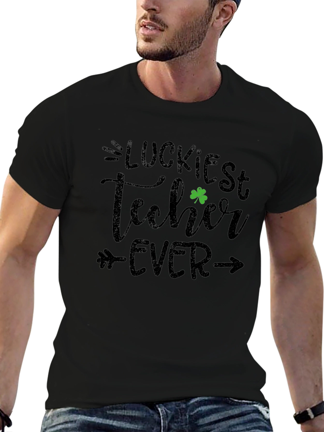 Camiseta Negra Suerte Profesor - Diseño Trébol