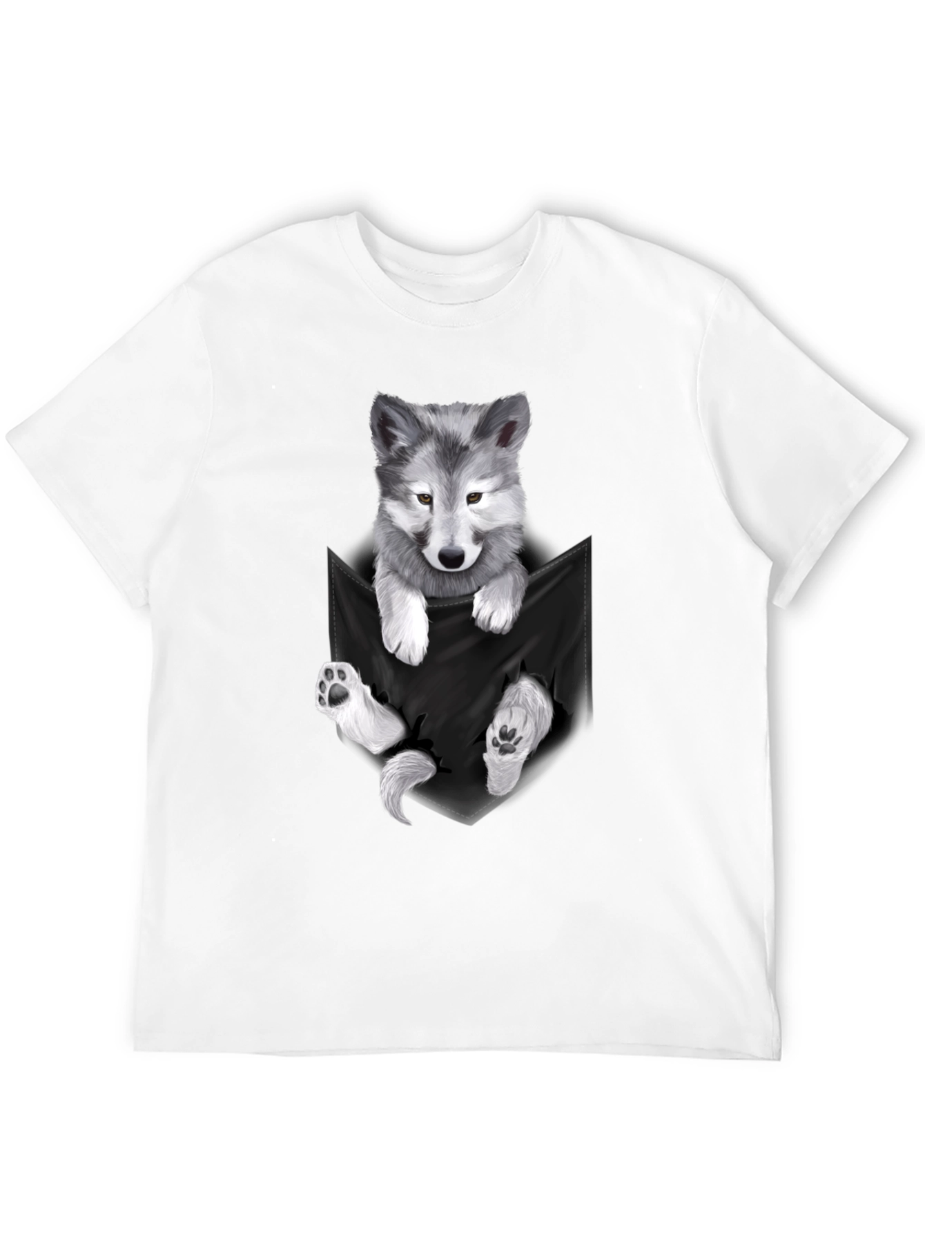 Wolf Pup Pocket Print T-Shirt - Black