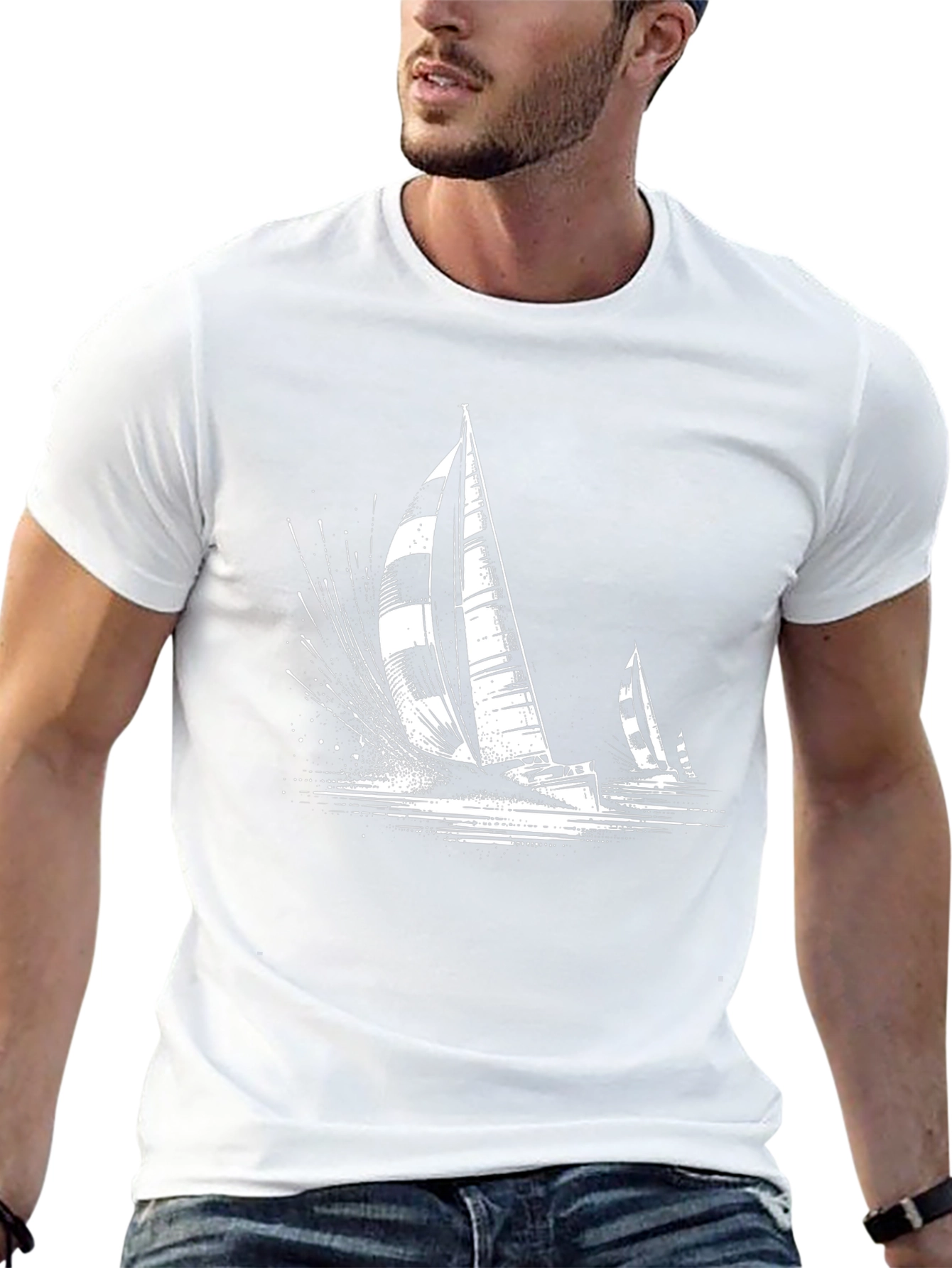 Camiseta Negra Náutica Estampada Velero