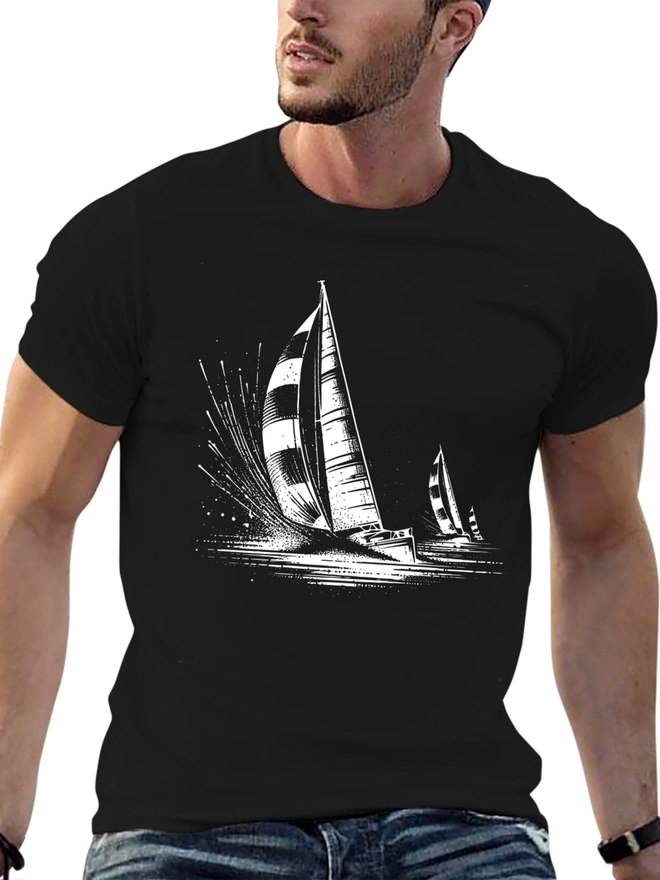 Camiseta Negra Náutica Estampada Velero