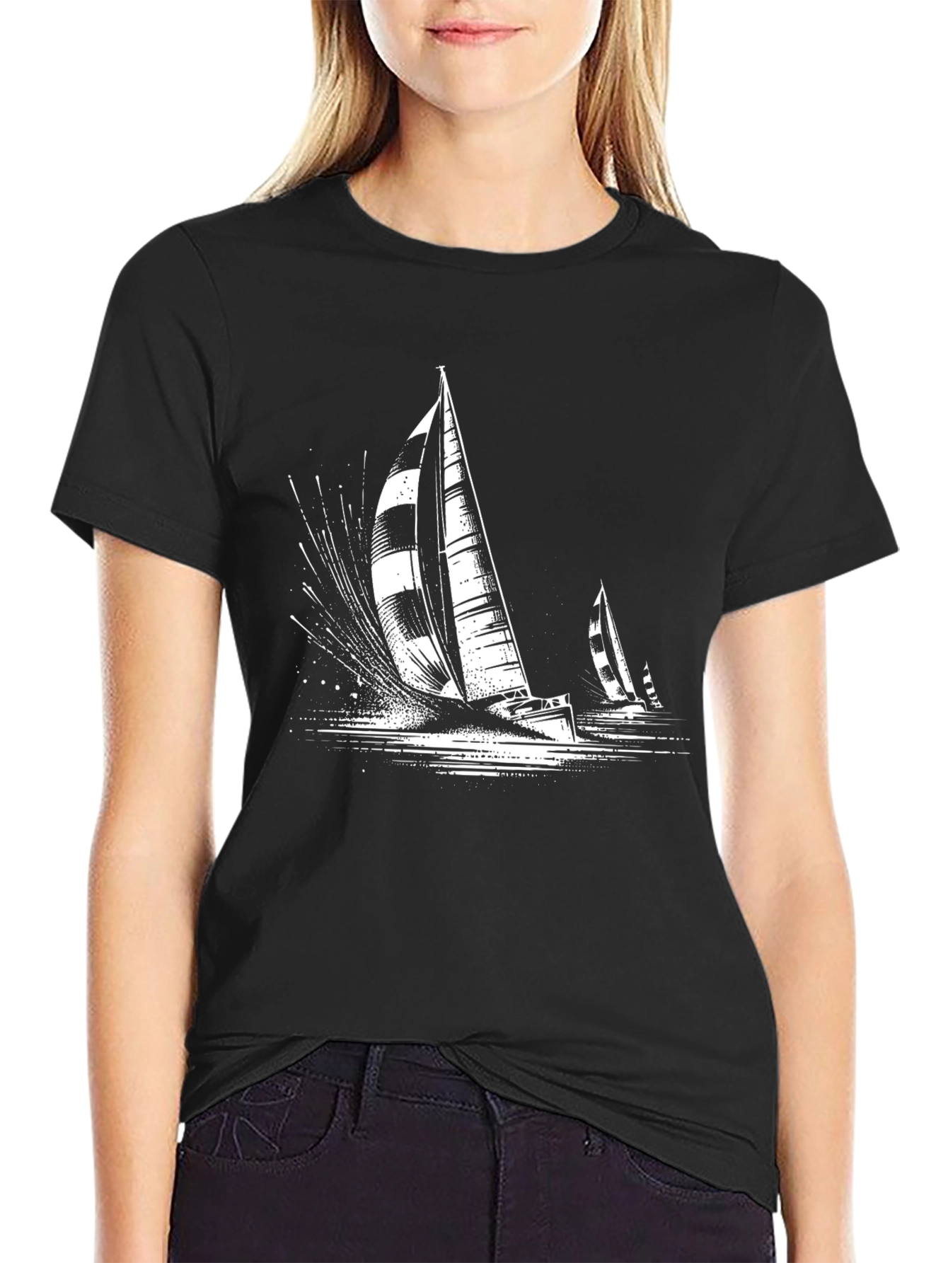 Camiseta Negra Náutica Estampada Velero