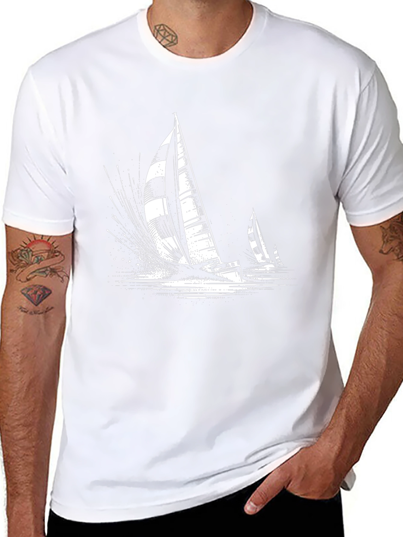 Camiseta Negra Náutica Estampada Velero