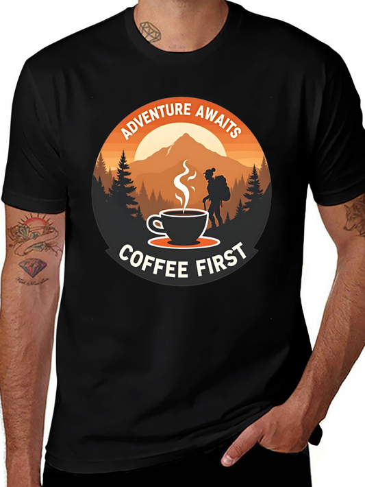 Camiseta Negra Aventura y Café
