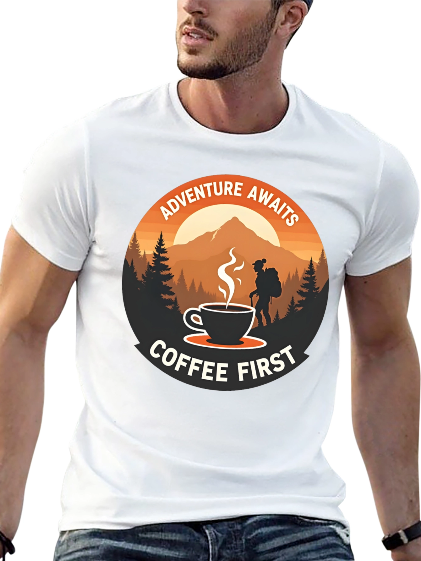 Camiseta Negra Aventura y Café