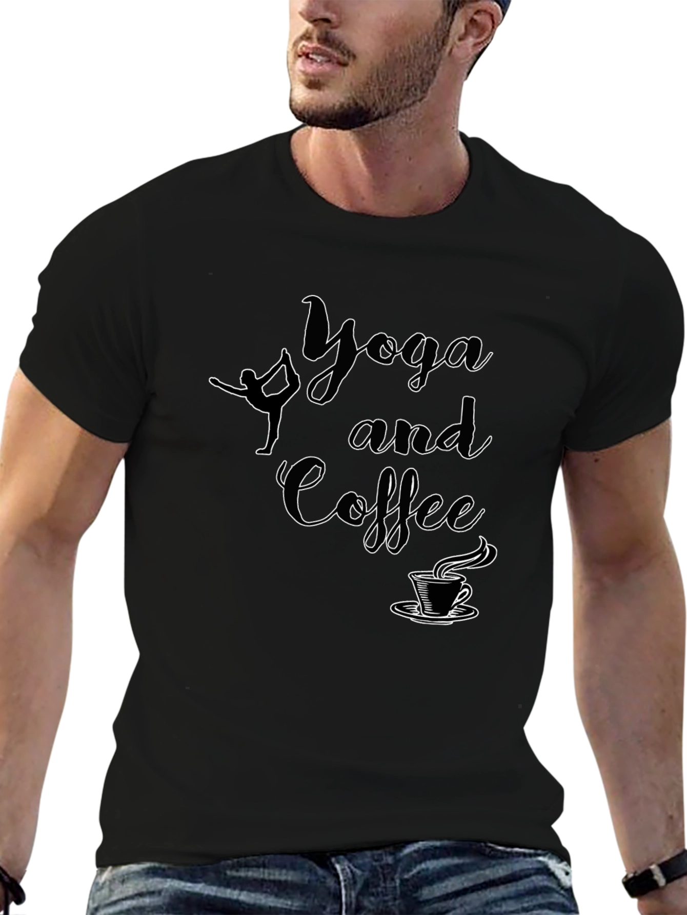 Camiseta Negra Yoga and Coffee para Hombre