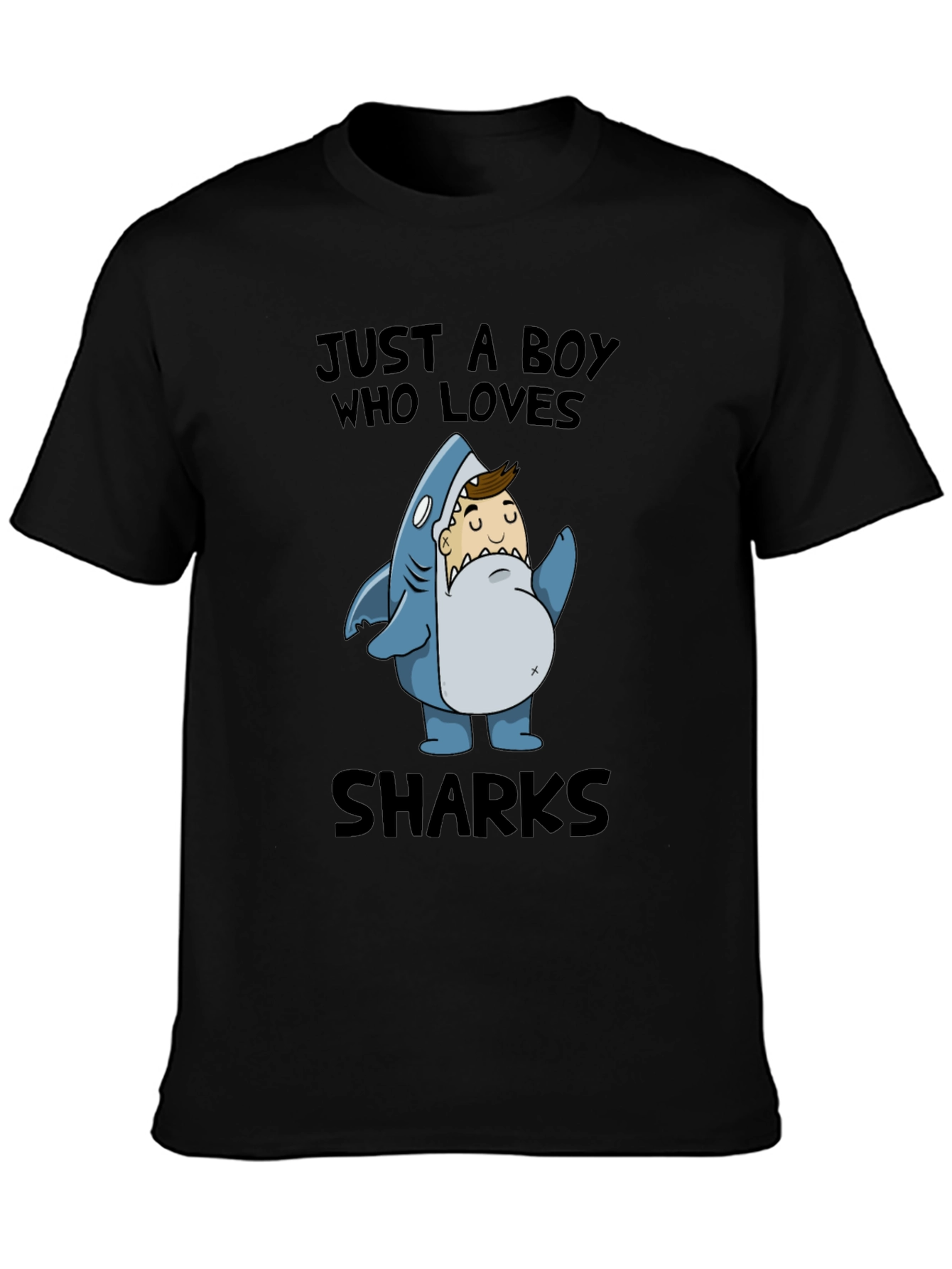 Camiseta Negra: Niño Amante de los Tiburones