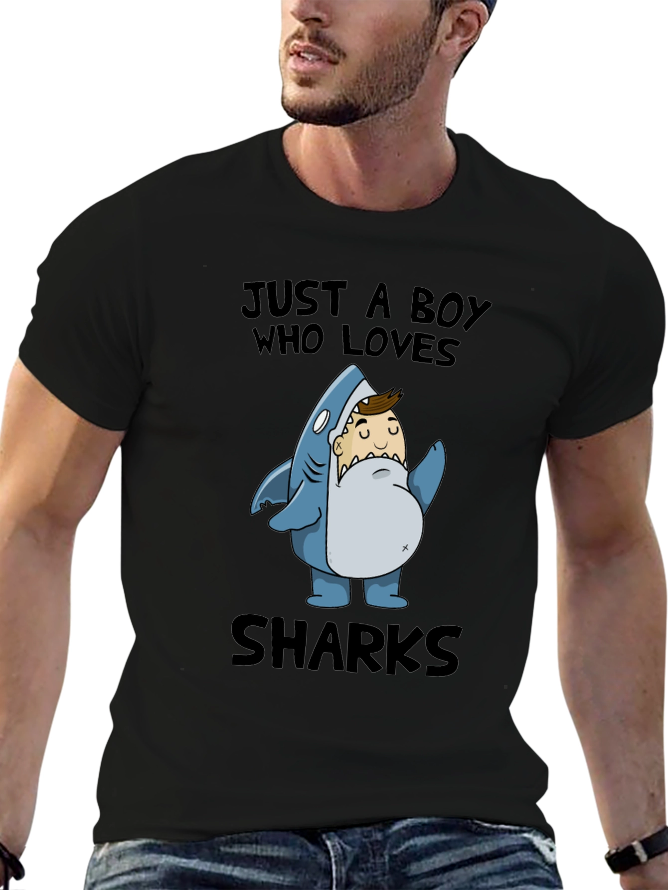 Camiseta Negra: Niño Amante de los Tiburones