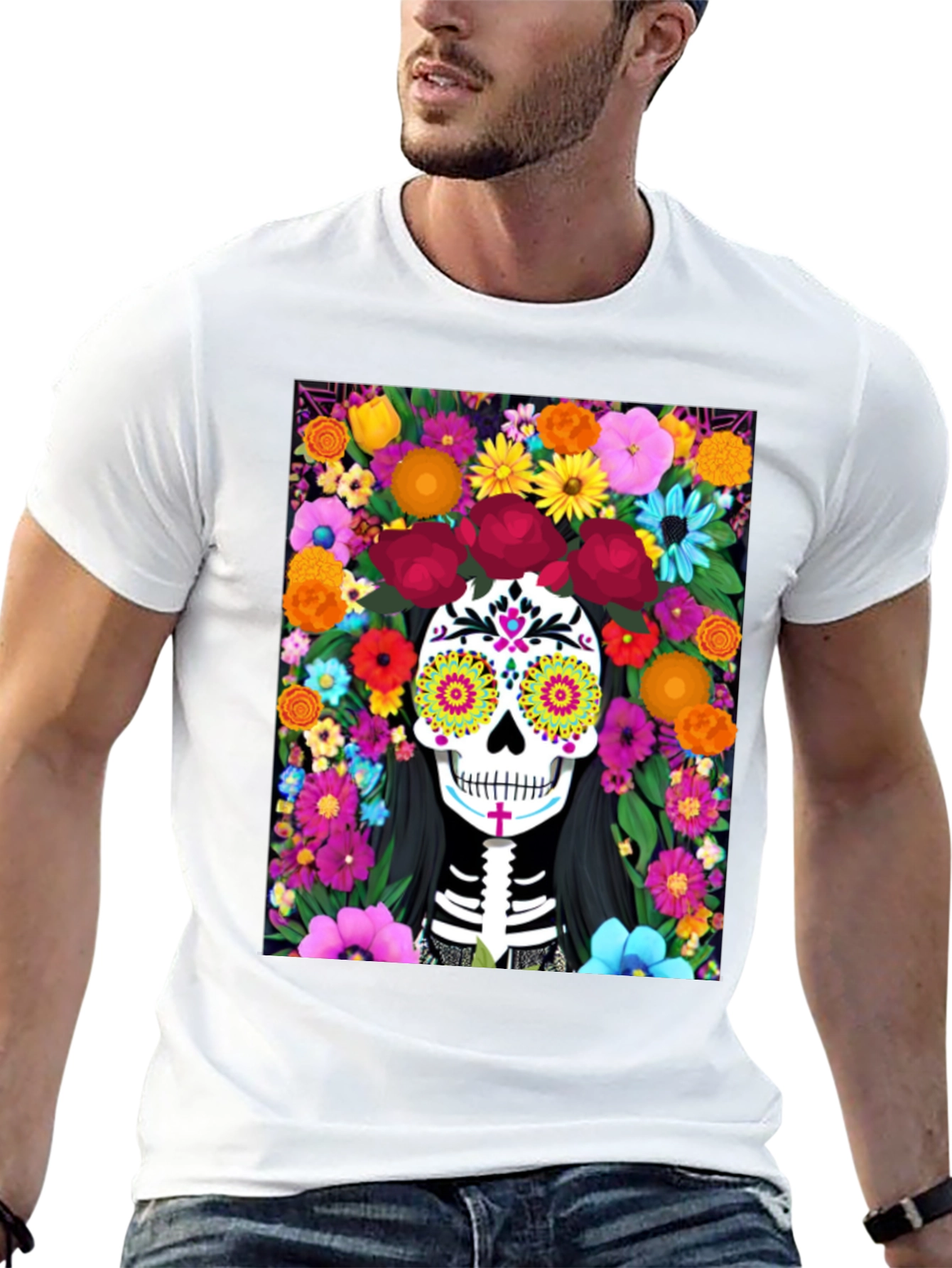 Camiseta Día de Muertos con Calavera Floral