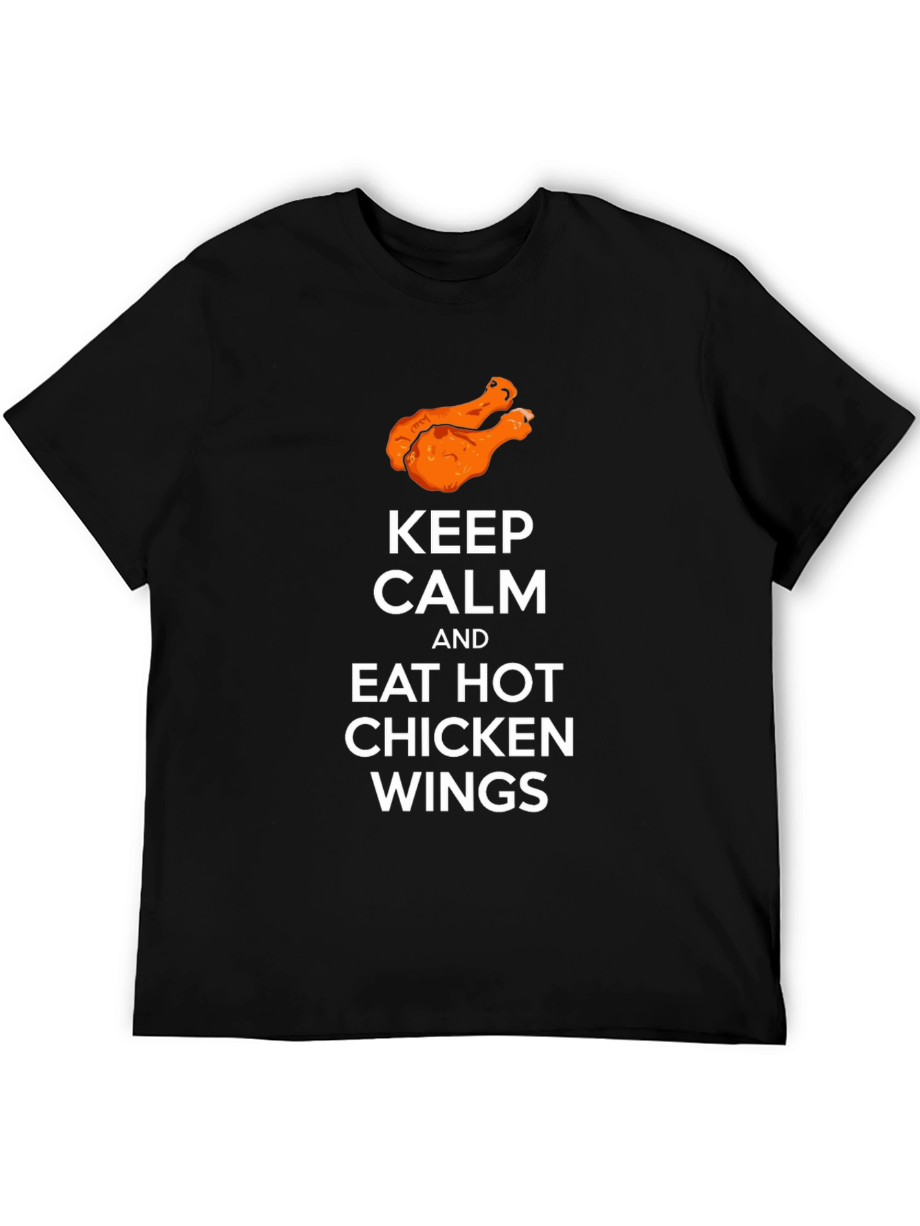 Camiseta Negra: Keep Calm & Eat Hot Chicken Wings