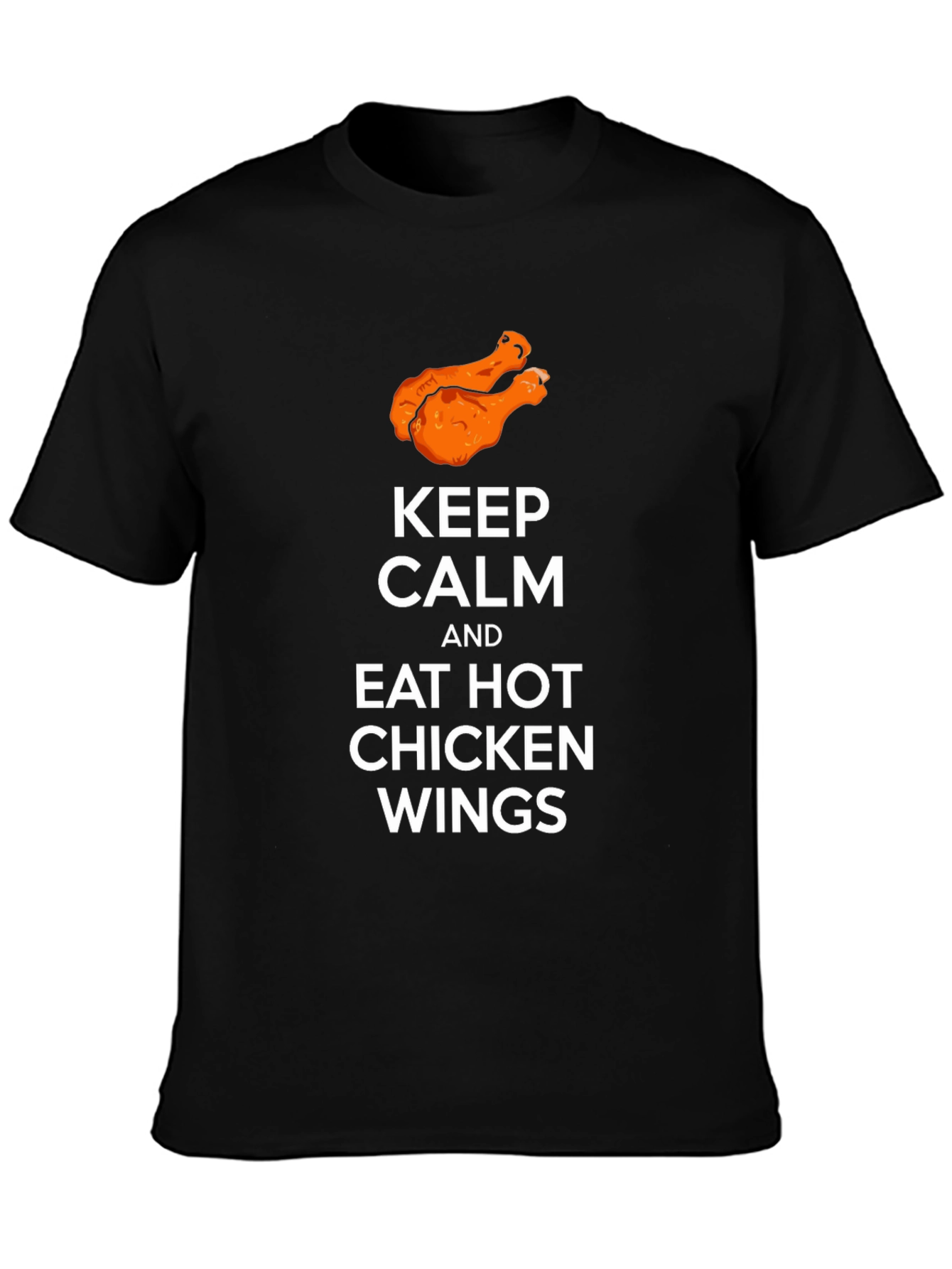 Camiseta Negra: Keep Calm & Eat Hot Chicken Wings