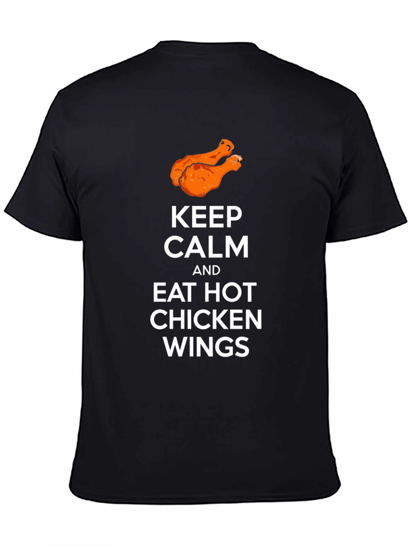 Camiseta Negra: Keep Calm & Eat Hot Chicken Wings