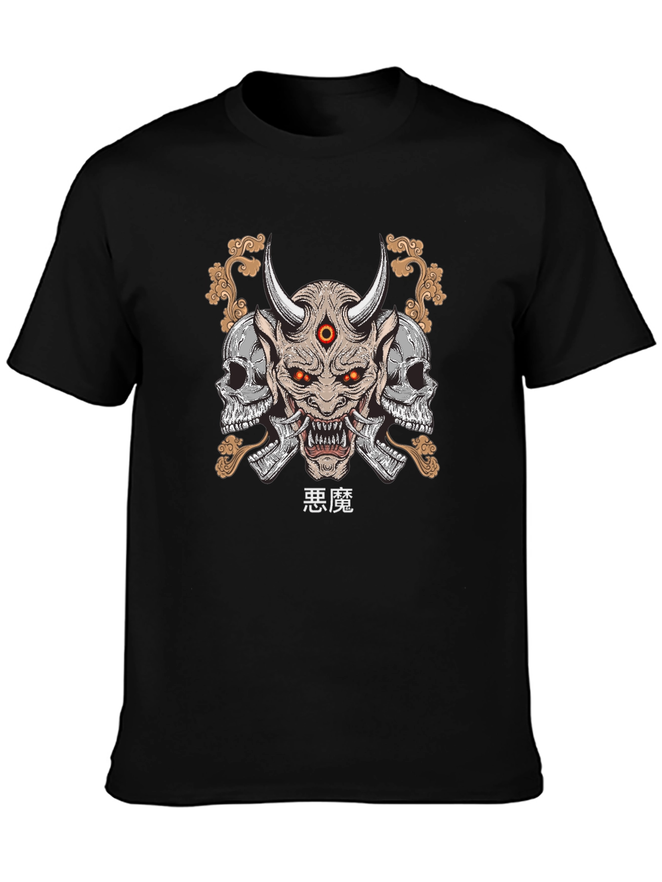 Camiseta Hombre Negra con Estampado Demonio Japonés