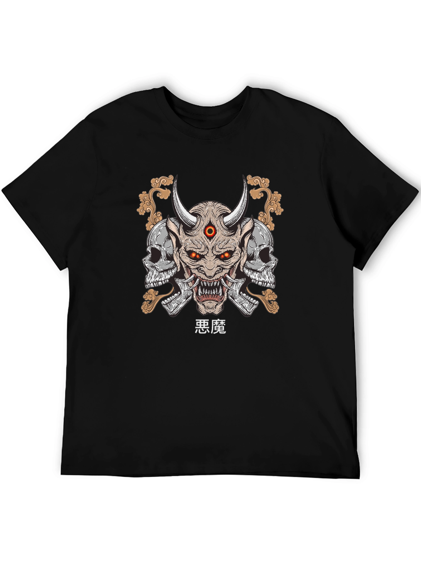 Camiseta Hombre Negra con Estampado Demonio Japonés