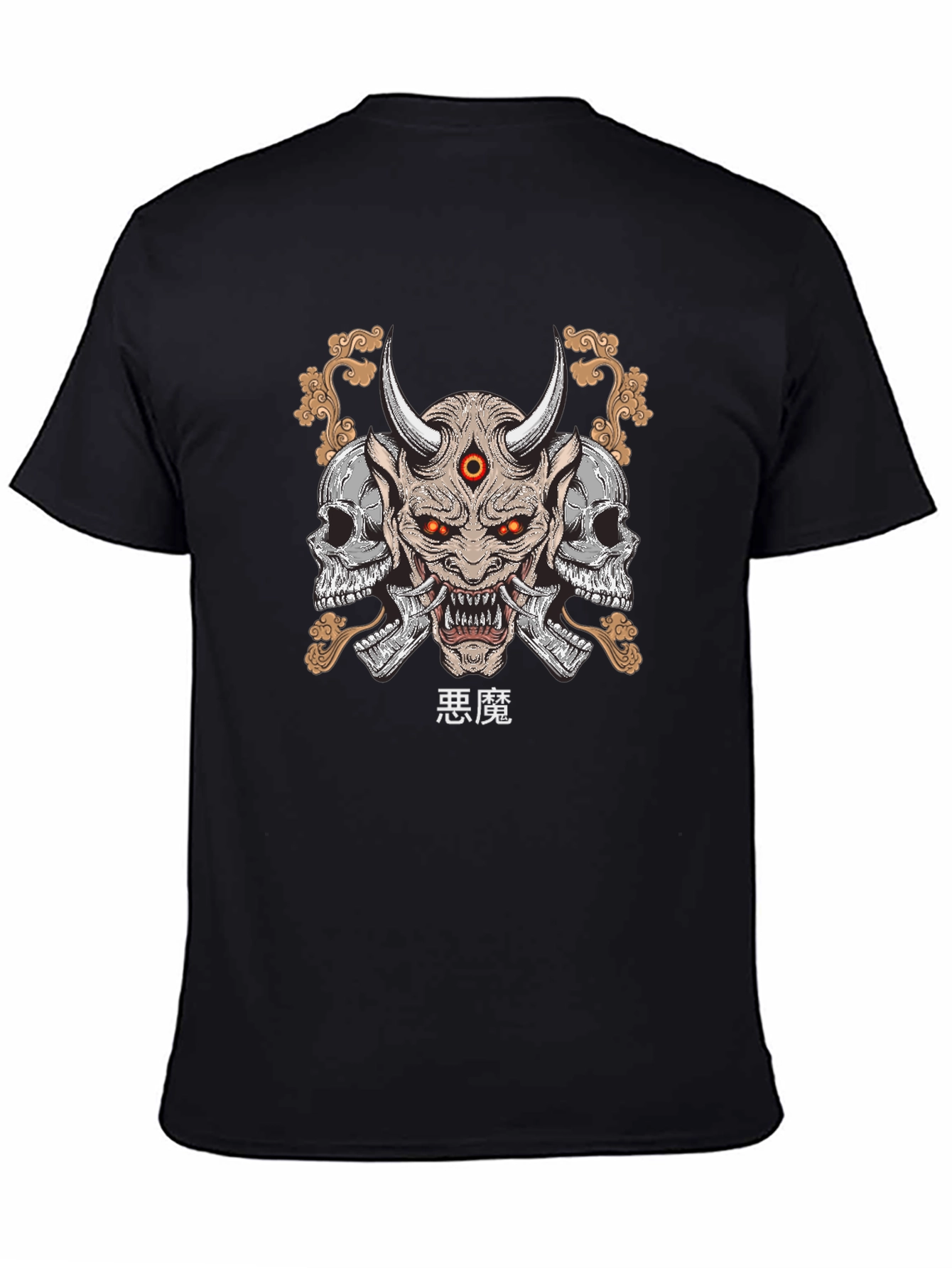 Camiseta Hombre Negra con Estampado Demonio Japonés